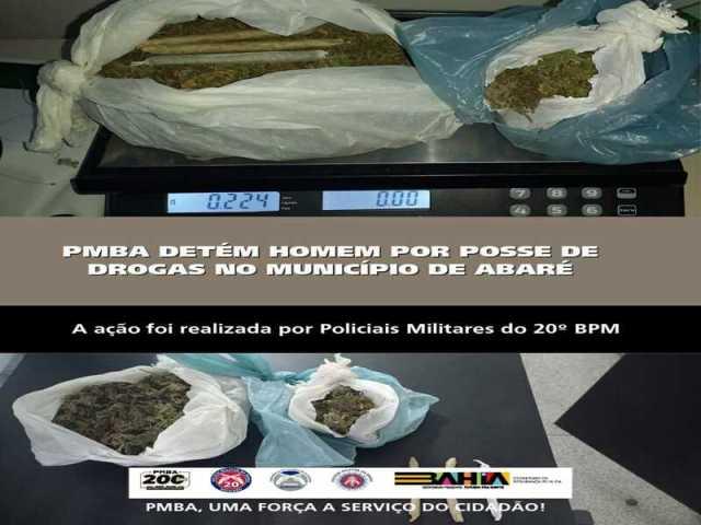 POLICIA MILITAR DETÉM HOMEM POR POSSE DE DROGAS NO MUNICÍPIO DE ABARÉ
