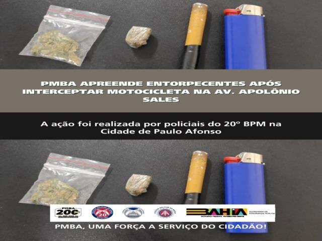 POLICIA MILITAR APREENDE ENTORPECENTES APÓS INTERCEPTAR MOTOCICLETA EM PAULO AFONSO