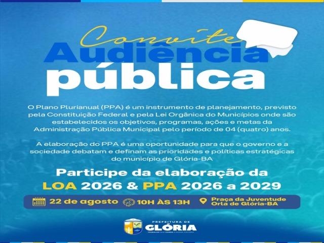 Glória realiza Audiência Pública para discutir LOA 2026 e PPA 2026-2029