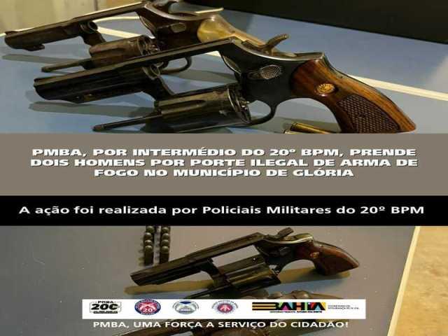 POLICIA MILITAR PRENDE DOIS HOMENS POR PORTE ILEGAL DE ARMA DE FOGO NO MUNICÍPIO DE GLÓRIA