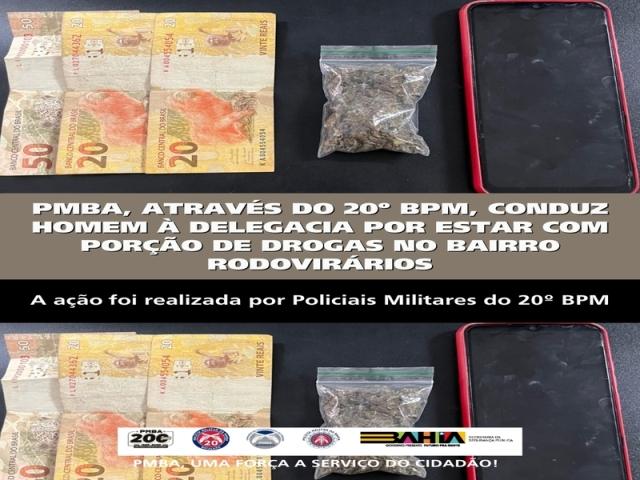 POLICIA MILITAR CONDUZ HOMEM À DELEGACIA POR ESTAR COM PORÇÃO DE DROGAS NO BAIRRO RODOVIRÁRIOS