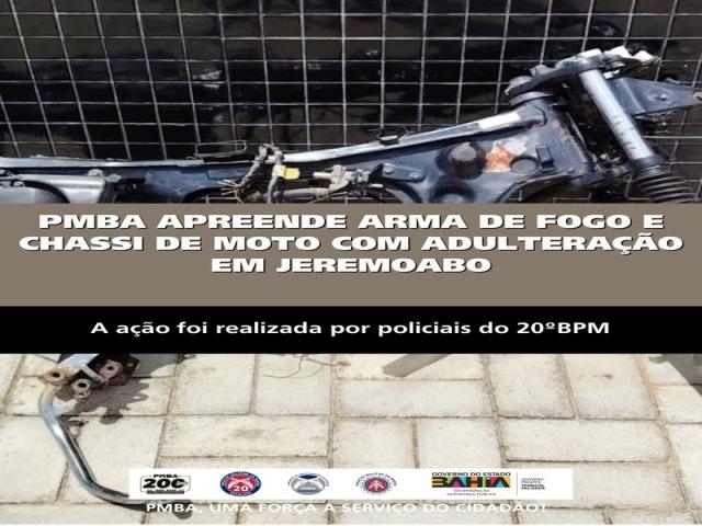 POLICIA MILITAR APREENDE ARMA DE FOGO E CHASSI DE MOTO COM ADULTERAÇÃO EM JEREMOABO