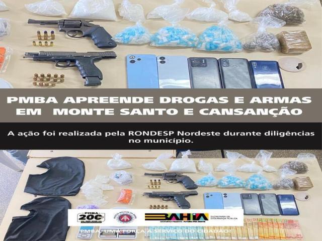 POLICIA MILITAR APREENDE DROGAS E ARMAS EM MONTE SANTO E CANSANÇÃO