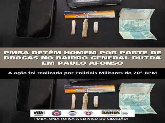 POLICIA MILITAR DETÉM HOMEM POR PORTE DE DROGAS NO BAIRRO GENERAL DUTRA EM PAULO AFONSO
