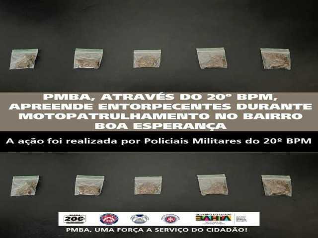 POLICIA MILITAR ATRAVÉS DO 20º BPM, APREENDE ENTORPECENTES DURANTE MOTOPATRULHAMENTO NO BAIRRO BOA ESPERANÇA