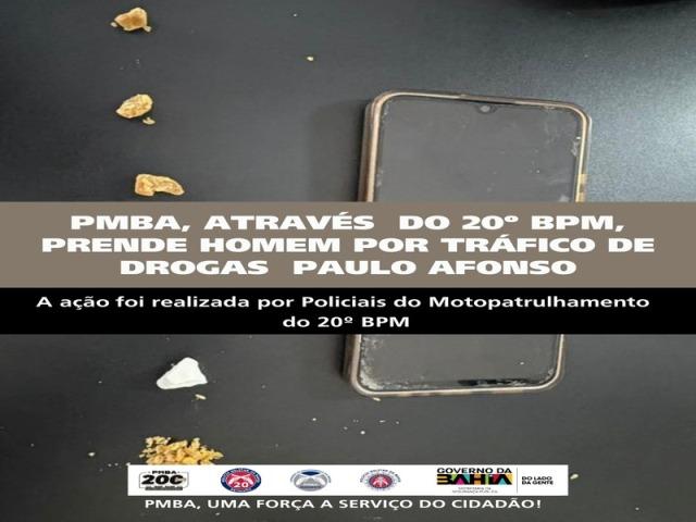 POLICIA MILITAR ATRAVÉS DO MOTOPATRULHAMENTO DO 20º BPM, PRENDE HOMEM POR TRÁFICO DE DROGAS NO CENTRO DE PAULO AFONSO