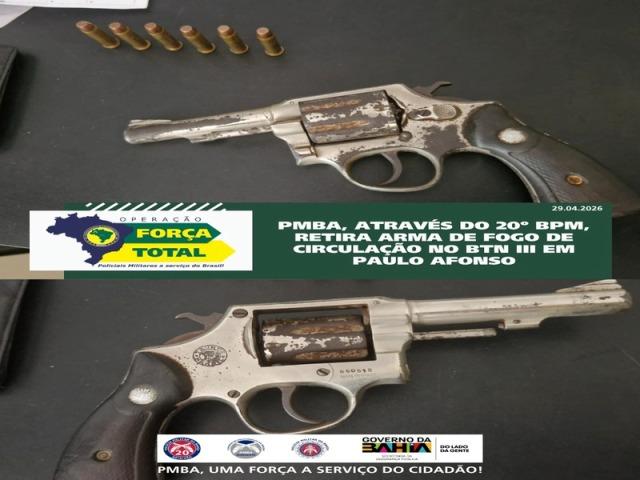 POLICIA MILITAR, ATRAVÉS DO 20º BPM, RETIRA ARMA DE FOGO DE CIRCULAÇÃO NO BTN III EM PAULO AFONSO