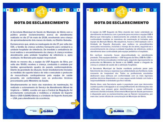 GLORIA: NOTA DE ESCLARECIMENTO