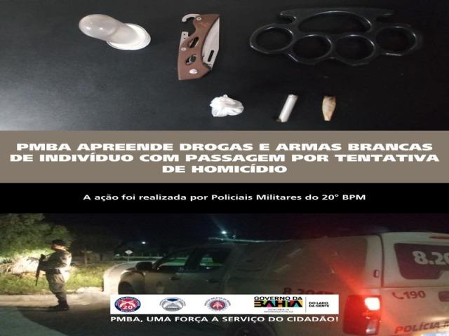 POLICIA MILITAR APREENDE DROGAS E ARMAS BRANCAS DE INDIVÍDUO COM PASSAGEM POR TENTATIVA DE HOMICÍDIO