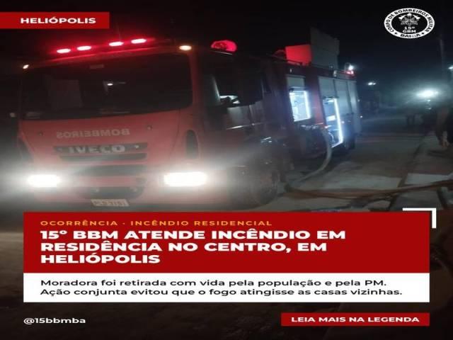 15º BBM ATENDE INCÊNDIO EM RESIDÊNCIA NO CENTRO, EM HELIÓPOLIS