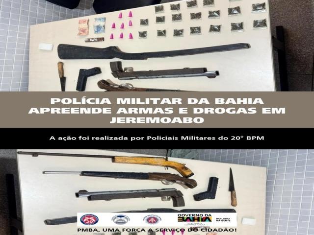 POLÍCIA MILITAR DA BAHIA APREENDE ARMAS E DROGAS EM JEREMOABO