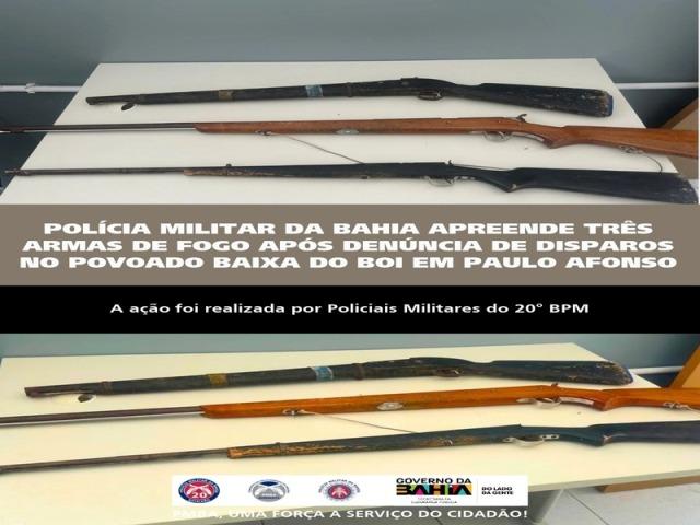 POLÍCIA MILITAR DA BAHIA APREENDE TRÊS ARMAS DE FOGO APÓS DENÚNCIA DE DISPAROS NO POVOADO BAIXA DO BOI EM PAULO AFONSO